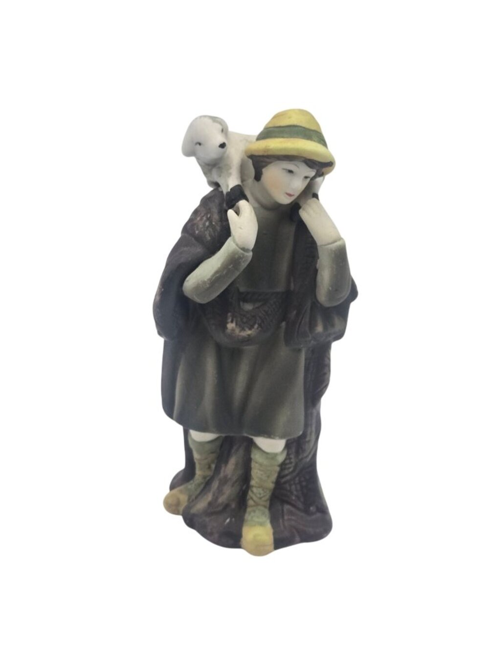 Vintage Shepherd Figurine With Lamb Hand Painted Ceramic 5 Inch Nativity Piece